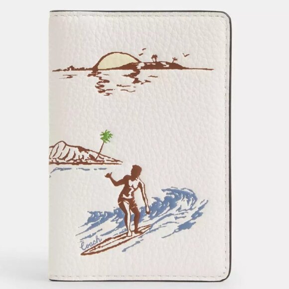 Coach ID Card Wallet Surf Print CBJ94 Chalk Multi Tropical Palm Tree Surfboard - Picture 1 of 4